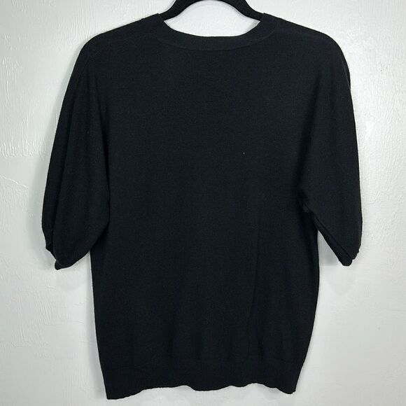 Talbots Cashmere Blend Black Short Sleeve Jeweled-Button Cardigan Sweater Size L - Picture 5 of 9